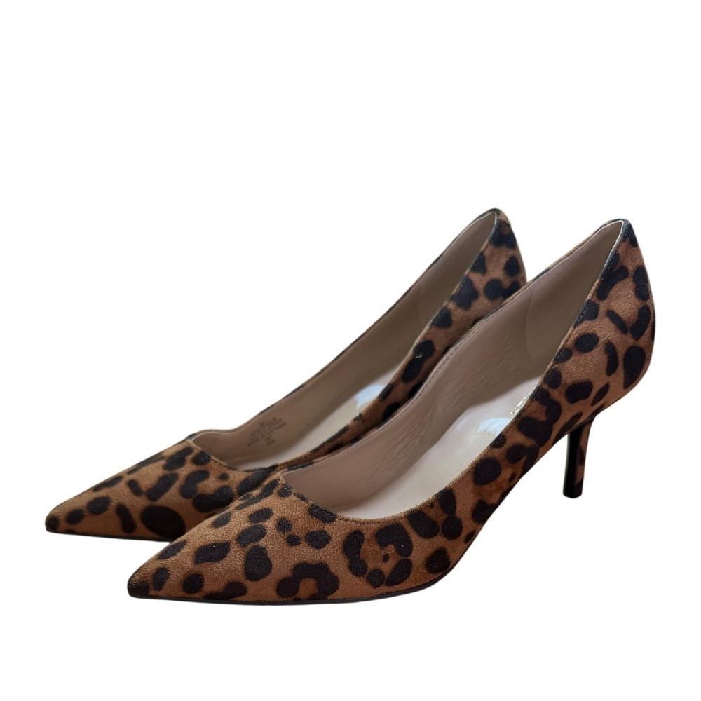 Marc Fisher Alola Pumps Womens 8M Brown Leopard Print Pointed Toe Kitten Heels
